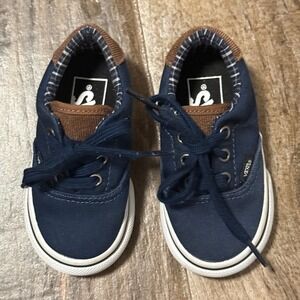Vans Toddler Era 59 Canvas Lace Up Shoes,Navy Blue Brown, 4